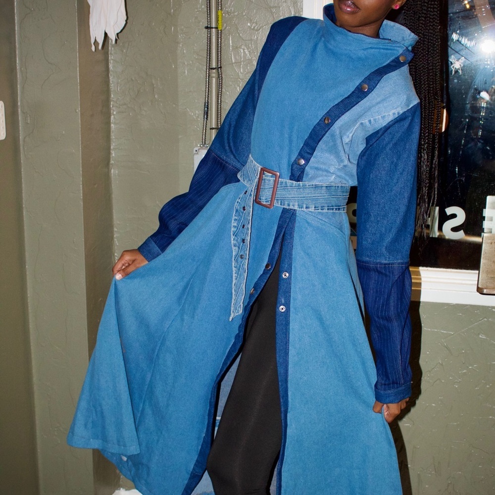 Stylish Blue Denim Long Coat